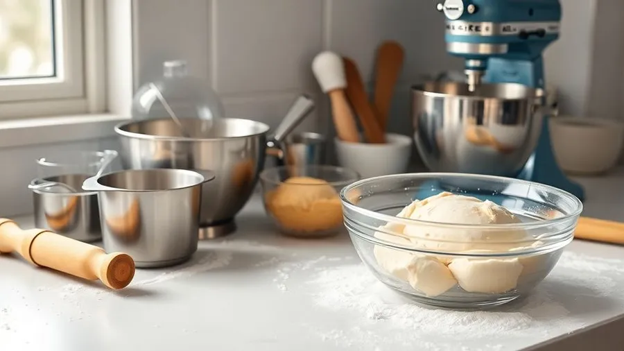 Anfänger backen mit Küchengeräten, Mehl, Teig, Backform