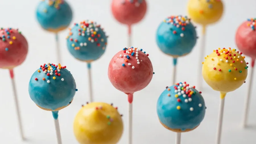 Bunte Cake Pops mit Streuseln und Glasur
