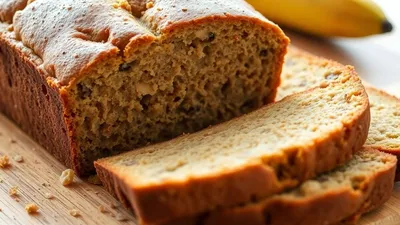 Frisches glutenfreies Bananenbrot auf Holzbrett