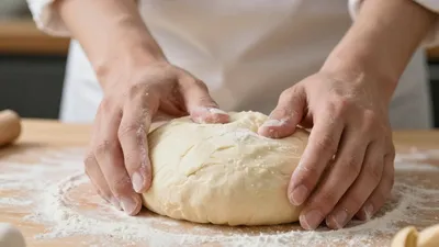 Hefeteig wird von Händen geformt