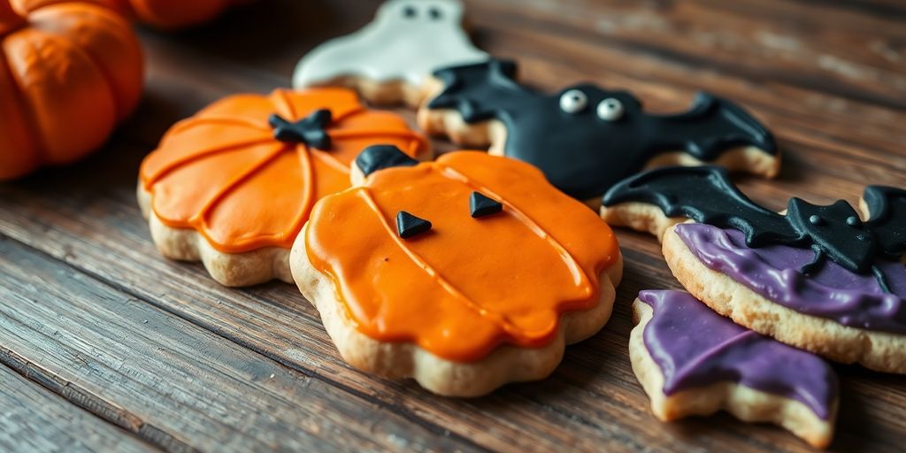 Halloween-Kekse mit Zuckerguss-Deko
