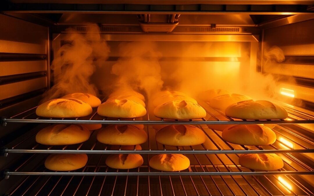 Industrieller Backofen mit Brotlaiben